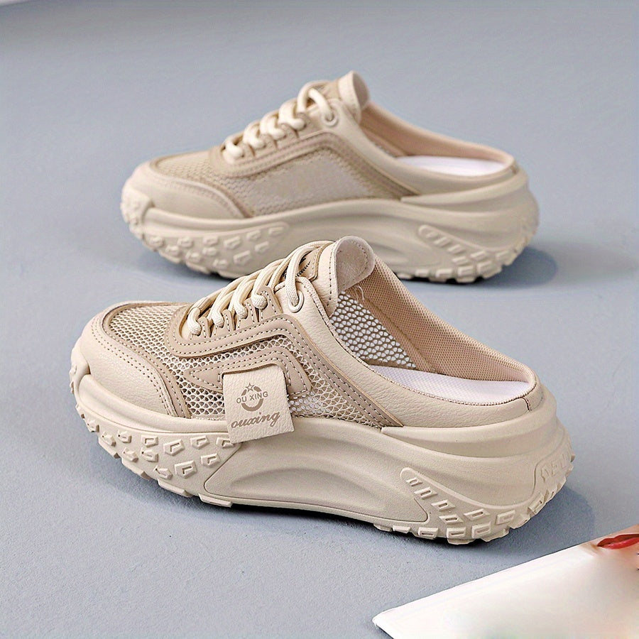 Women's Mesh Casual Sneakers Low-Top Lace-Up Walking Shoes Khaki