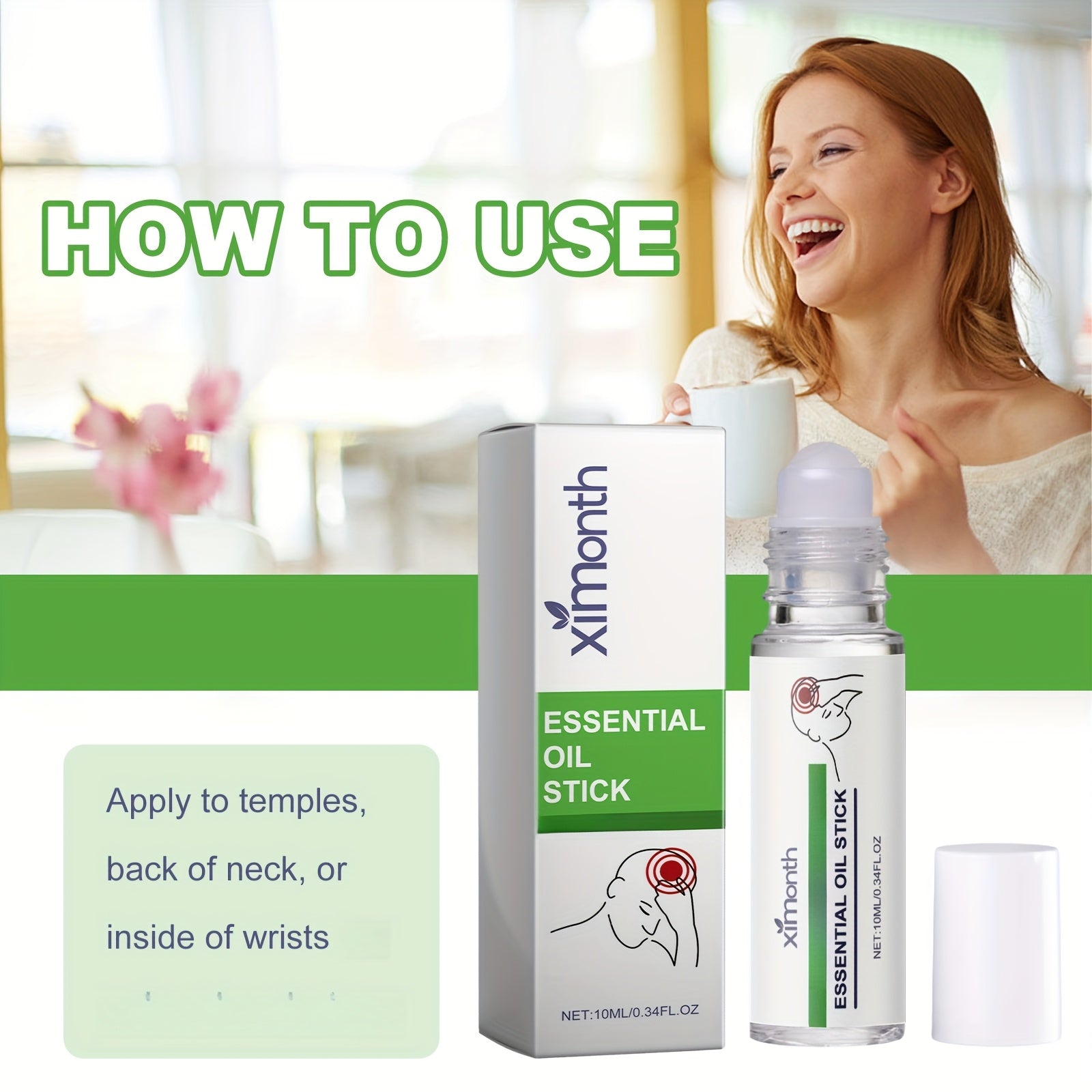 Esencia de menta y lavanda en roll-on para cuidado de las sienes, cuello y muñecas, set de 1, 2, 3 o 4