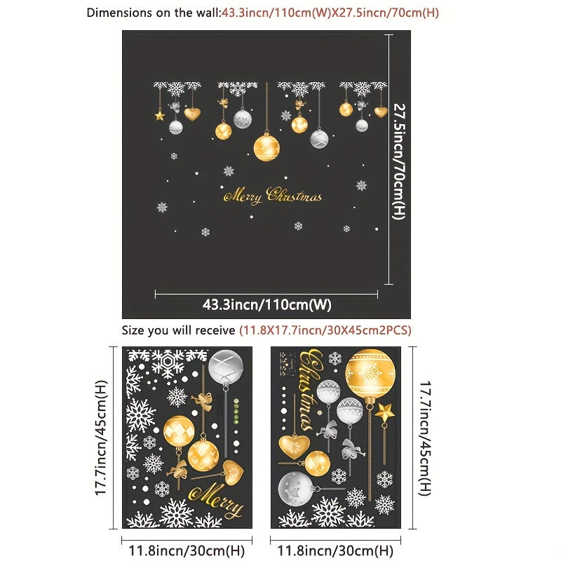 Holiday Decor Decals Snowflakes and Ornaments Static Window Stickers for Glass Doors