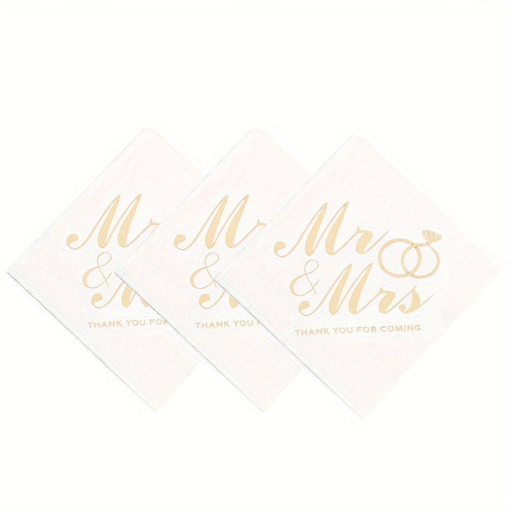 Упаковка из 100 одноразовых салфеток с изображением колец господина и госпожи для свадеб и вечеринок