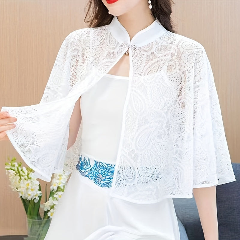 Ayollar uchun vintage uslubdagi toʻqilgan yelka poncho shalvar yengil yozki capek quyoshdan himoya