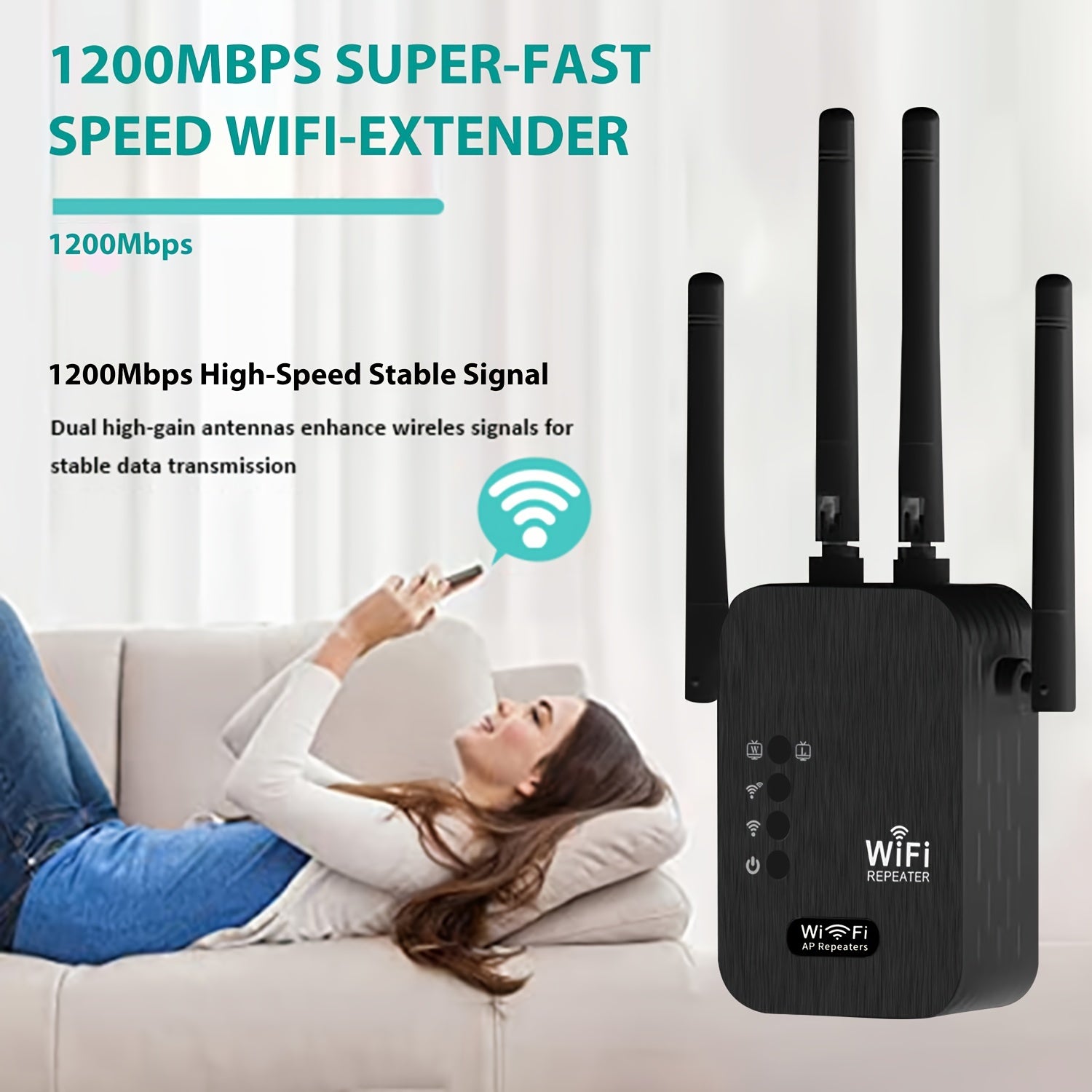 2024 WiFi Booster Dual Band 1200Mbps Coverage Up to 8500 Sq Ft Supports 35 Devices