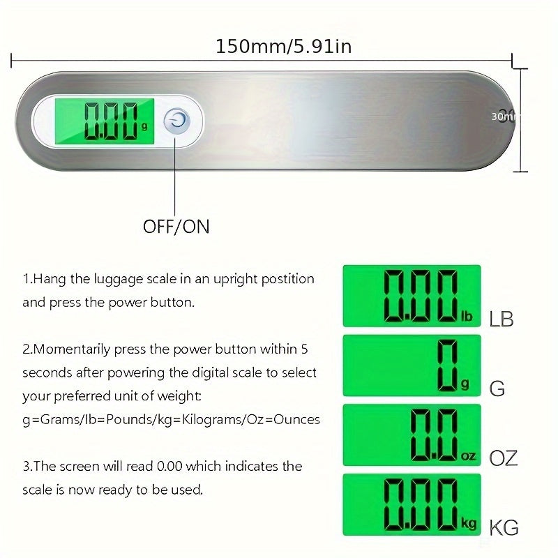 Digital LCD Luggage Scale 110lbs 50kg with Steelyard Hook for Travel and Fishing