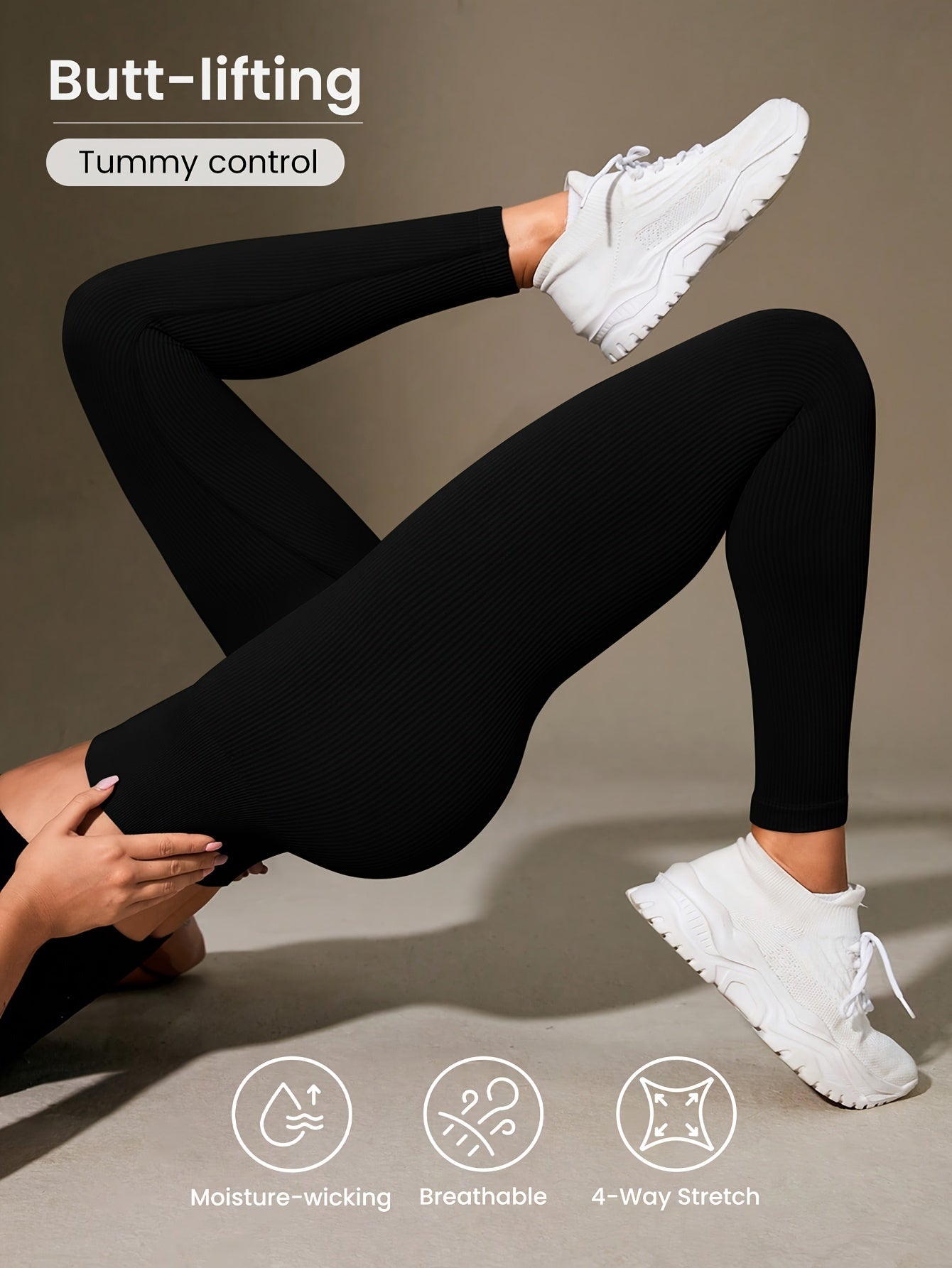 Women's High-Waist Yoga Leggings Tummy Control Moisture-Wicking Breathable Cropped