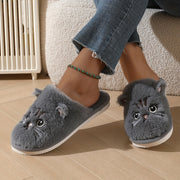 Women's Cartoon Cat Plush Slippers Soft EVA Indoor Outdoor Black White Bow