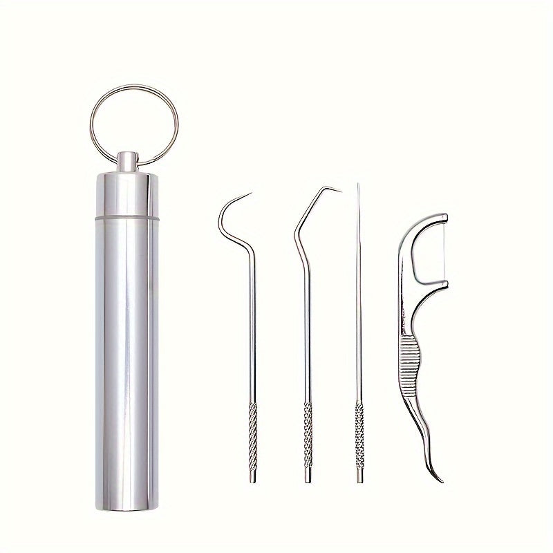 Stainless Steel Toothpick Set with Keychain Reusable Titanium Waterproof Holder for Travel and Outdoor Use