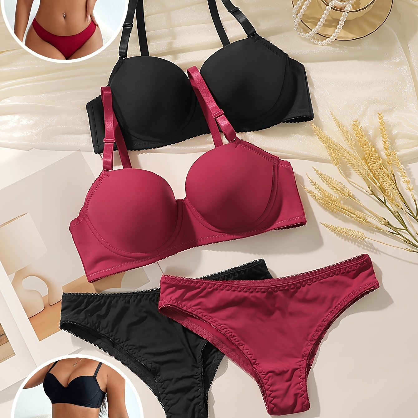 Women’s Strapless Push-Up Lingerie Set 2 Pieces Underwire Support Nylon Elastane