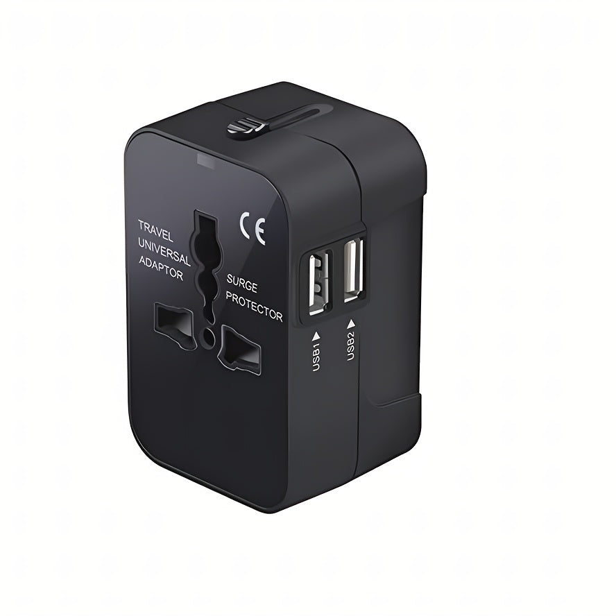 Adaptador de viaje con puertos USB duales para teléfonos y portátiles, compacto, 3 opciones de color, compatible con EE. UU., UE, Reino Unido y AU