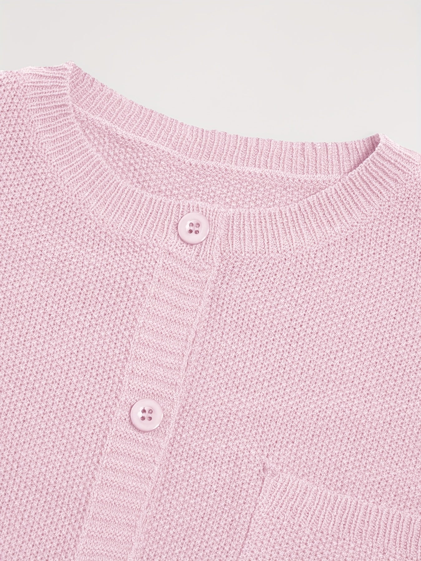 Cárdigan casual de punto para mujer talla grande rosa con botones y bolsillos