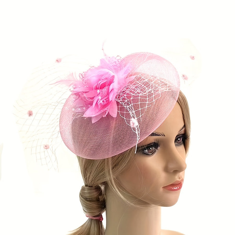 Fascinator Headband Mesh Veil Faux Feather for Horse Racing and Events