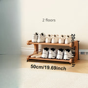 Wooden Shoe Rack with Two Layers and Square Storage Boxes, Narrow Design