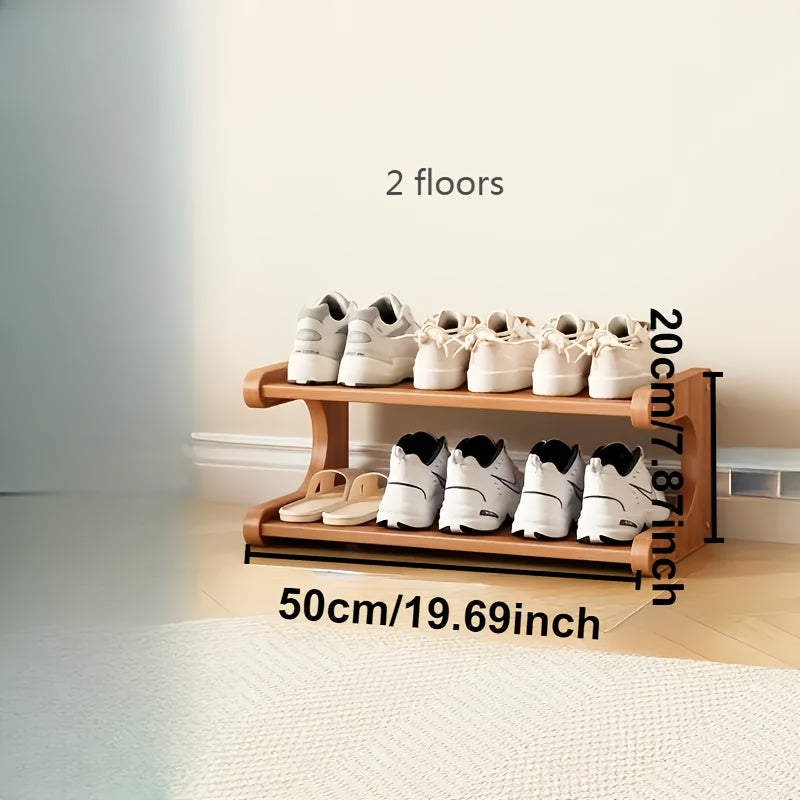 Zapatero de madera con dos niveles y cajas de almacenamiento cuadradas, diseño estrecho