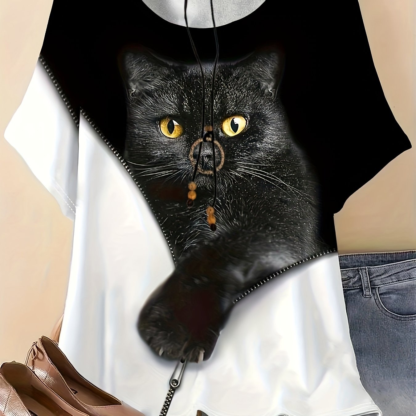 Camiseta de verano de talla grande con estampado de animales y gráfico de gatito de manga corta