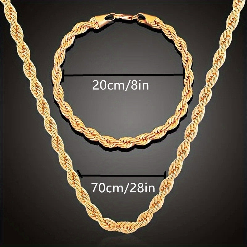 Gold-Toned Stainless Steel Rope Necklace and Bracelet Set Y2K Minimalist Style for Daily Wear and Gifting