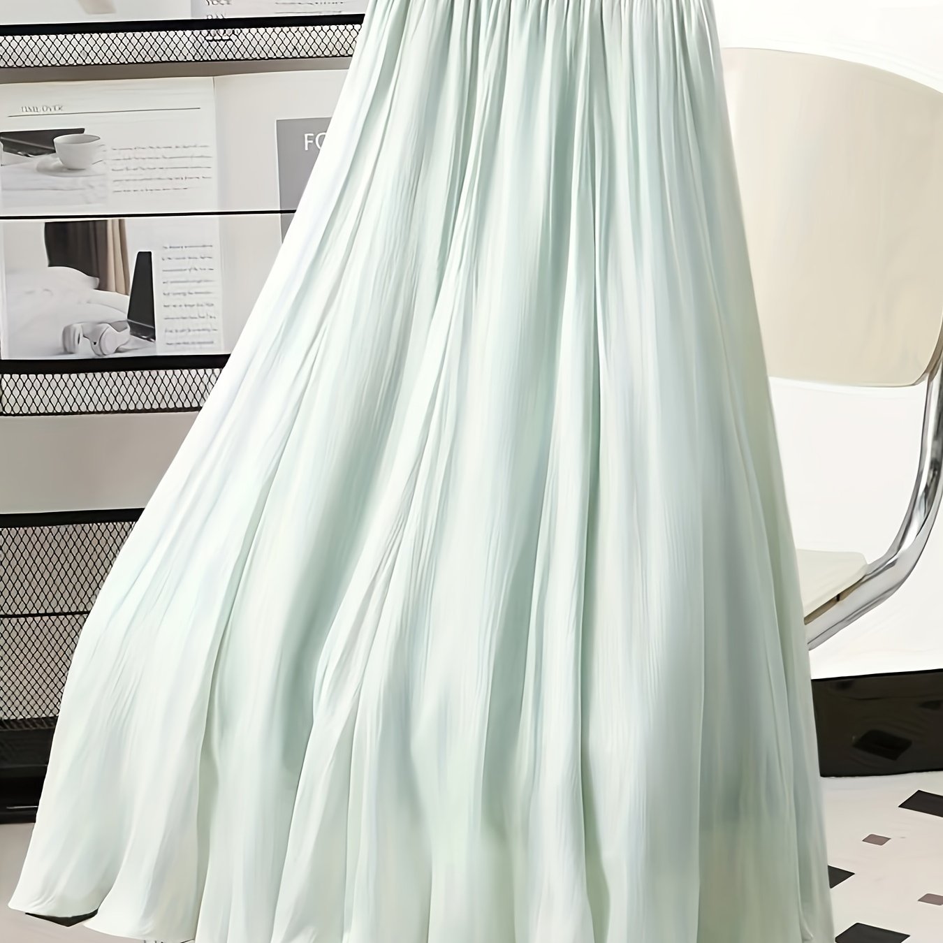 Women's Solid Color Midi A-Line Skirt with Elastic Waist for Summer