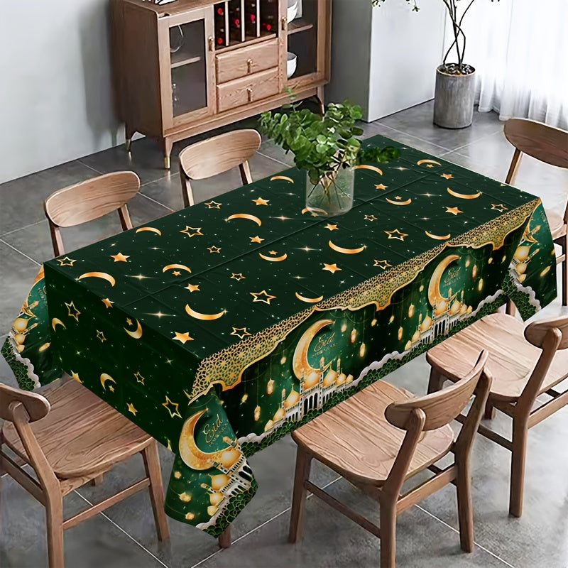 Green and Gold Eid Mubarak Tablecloth 130x220cm Plastic Ramadan Eid Celebration