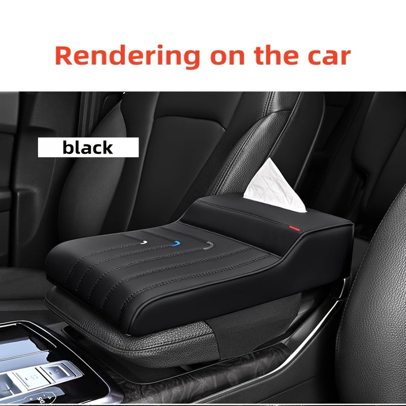 Memory Foam Car Armrest Cushion with Tissue Box Holder Black Ergonomic Support