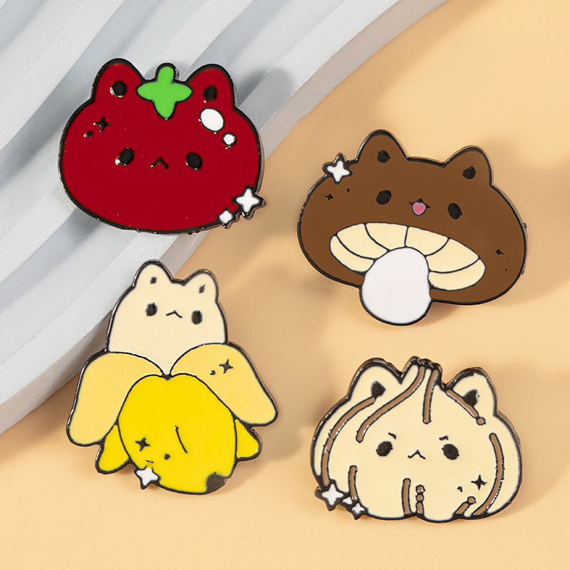 Set of 4 Fruit and Vegetable Brooches Garlic Tomato Pattern Jewelry Accessories for Clothing Bags