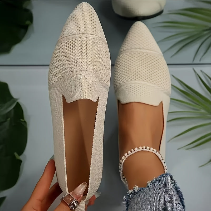 Women's Pointed Toe Slip-On Flats Breathable Fabric Beige Casual Formal