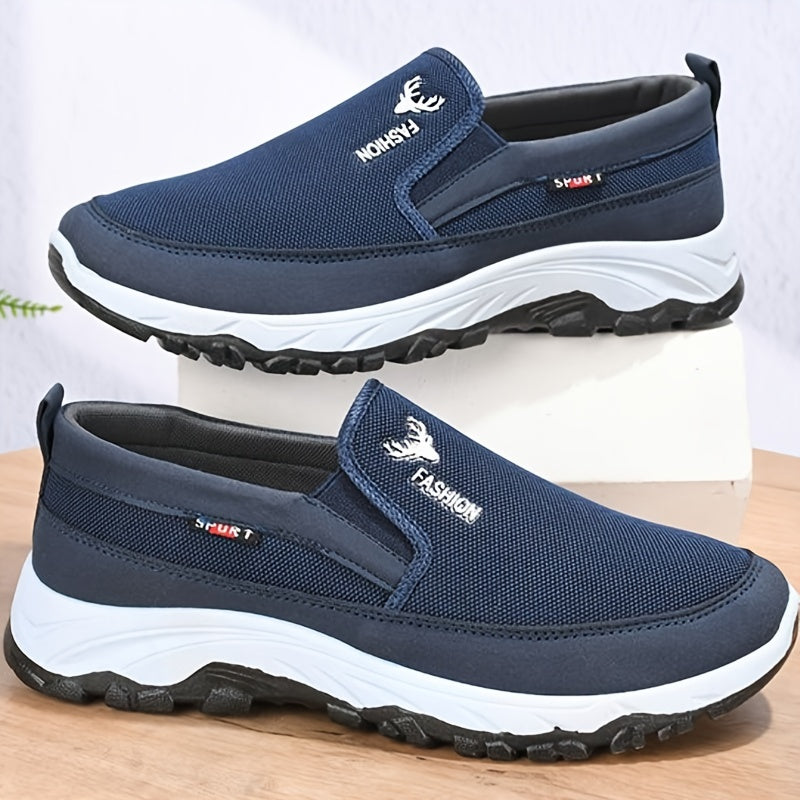 Men's Canvas Slip-On Sneakers Black Gray Blue Casual Breathable Soft Sole Durable PVC