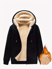 Men's Winter Jacket Hooded Fleece Lined Solid Polyester Regular Fit Medium Stretch