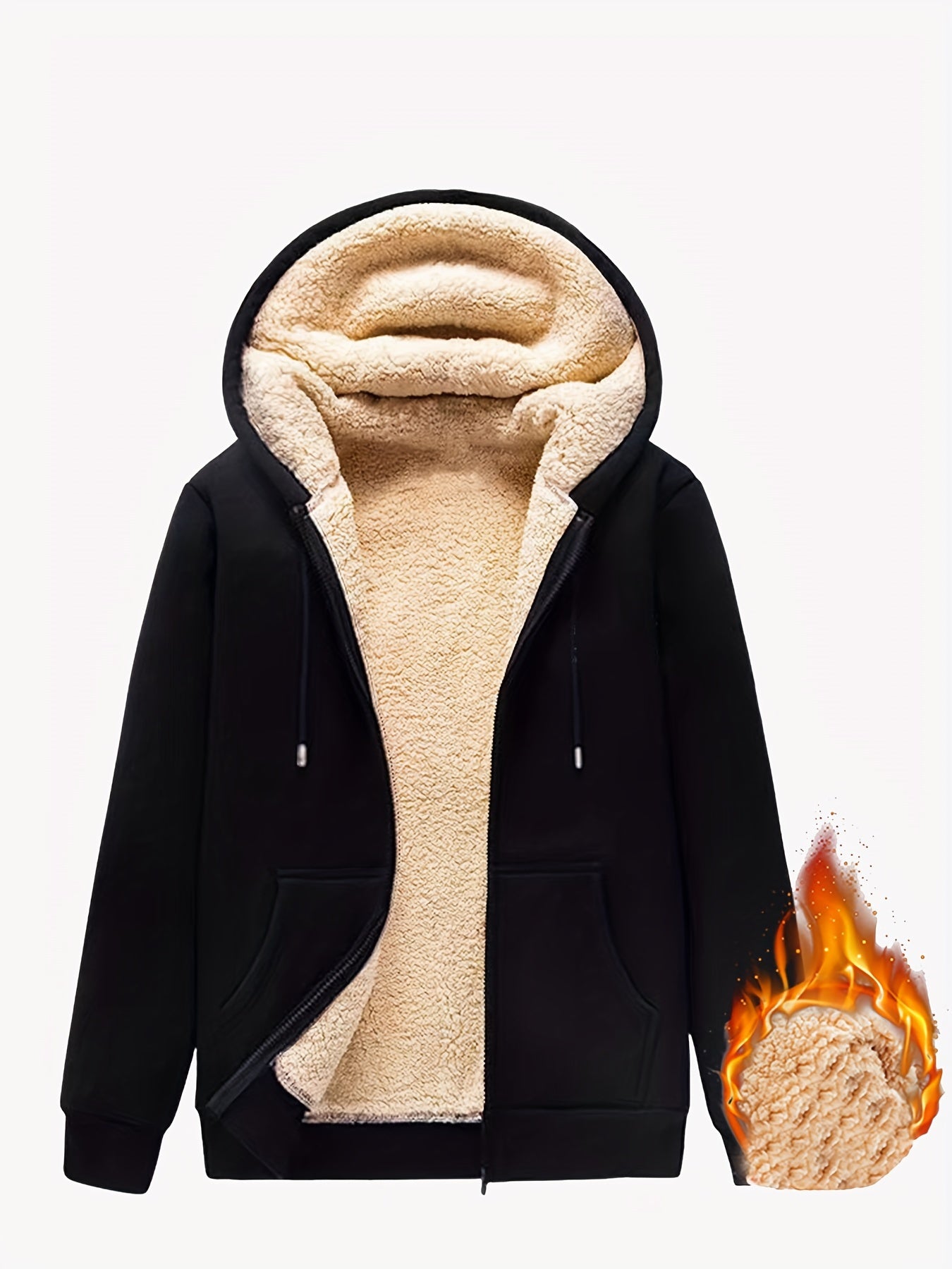 Men's Winter Jacket Hooded Fleece Lined Solid Polyester Regular Fit Medium Stretch