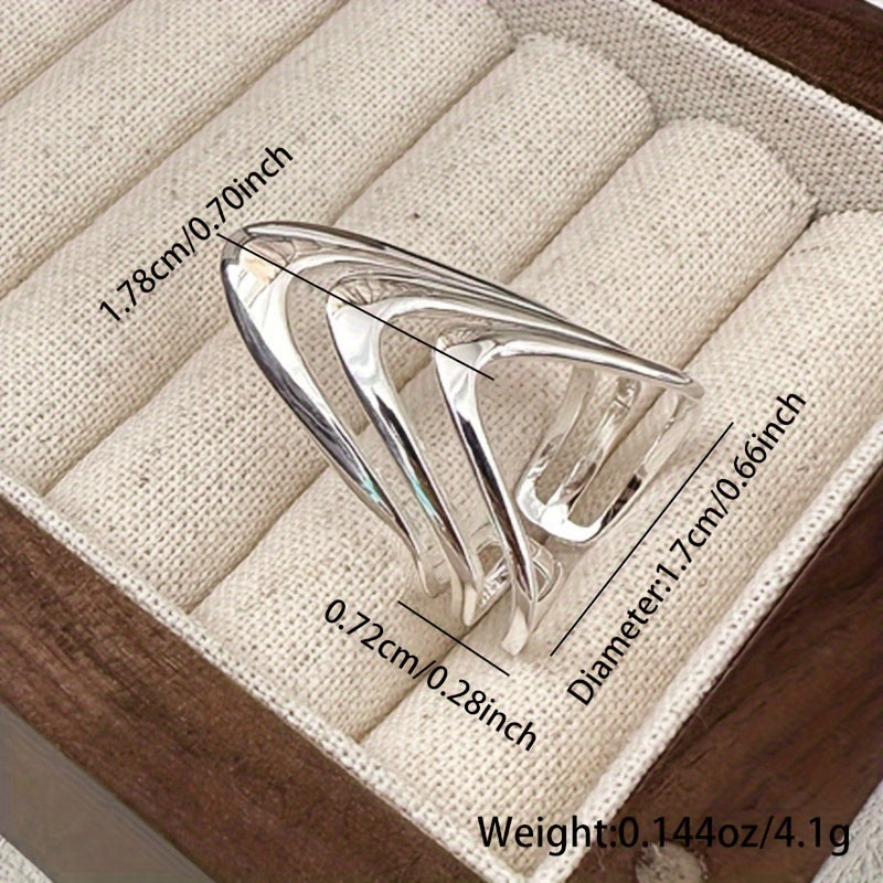Women's Sterling Silver Wide Face Ring Adjustable Multi-Layer Open Jewelry for Party Wear