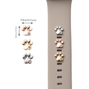 Set of 3 Dog Paw Rhinestone Nail Charms for Silicone Watch Bands Metal Decorative Accessories
