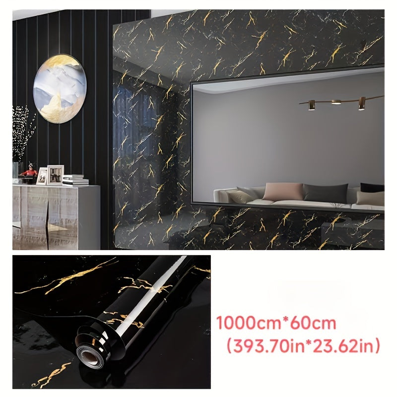 Black Marble Self-Adhesive Waterproof Wallpaper for Kitchen and Room Decor