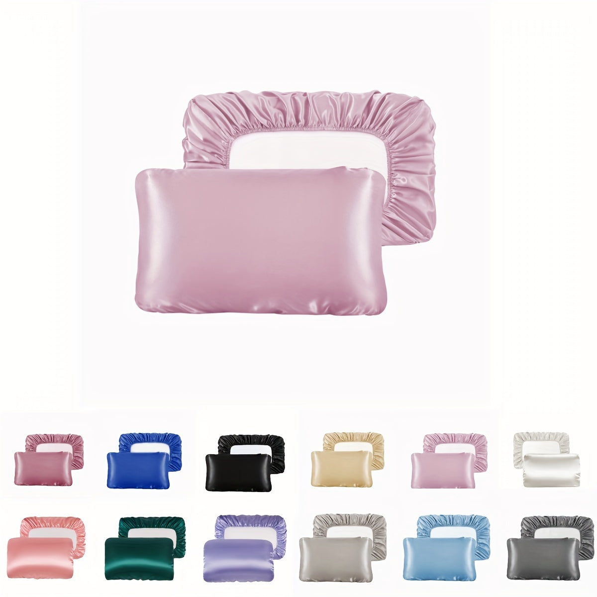 Satin Pillowcases Set of 2 with Elastic Bands, Soft Non-Slip Fabric for Bedroom