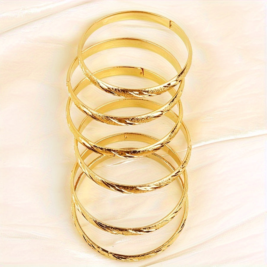 Set of 6 Gold Plated Middle Eastern Style Bangle Bracelets for Women Weddings Parties Everyday