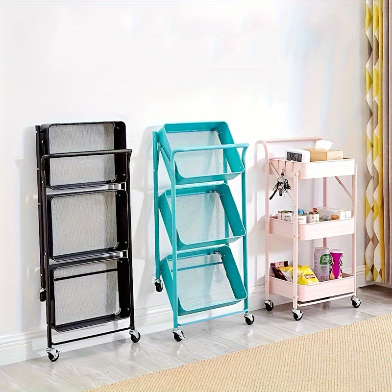 Multi-Layer Plastic Storage Rack Foldable Organizer for Kitchen Bathroom Bedroom