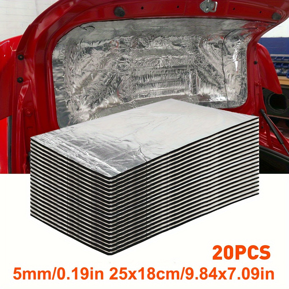 20 piezas de almohadillas de aislamiento térmico de aluminio para capó de coche, reducción de ruido, negro, insonorización automotriz