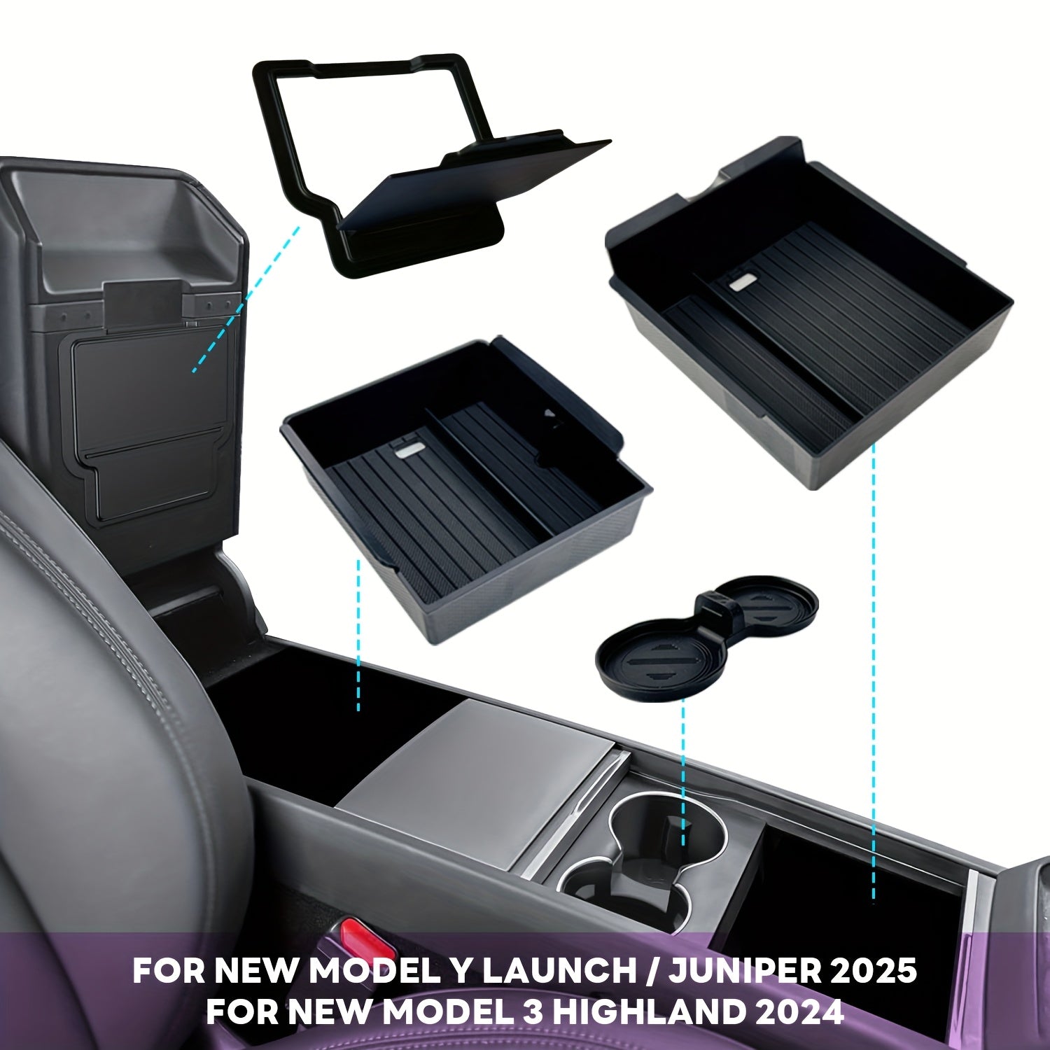 Tesla Model 3 va Y uchun avtomobil ichki markaziy konsol quloqchinli saqlash qutisi to'plami