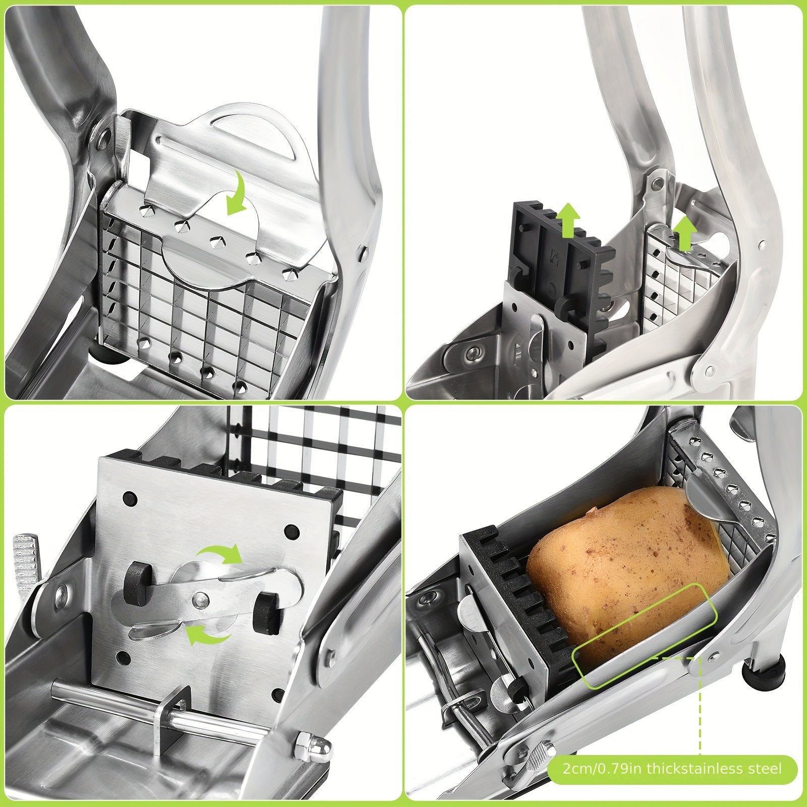 Uy uchun mo'ljallangan almashtiriladigan pichoq bilan zanglamaydigan po'latdan yasalgan fransuz kartoshkasi kesgichi