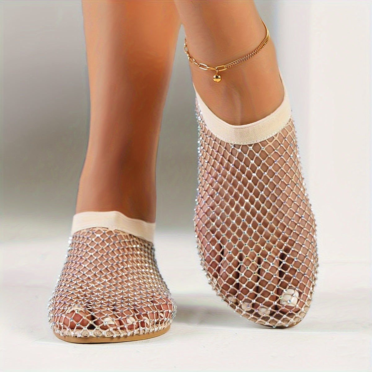 Women's Rhinestone Flat Sandals Summer Hollow Out Slip On Shoes