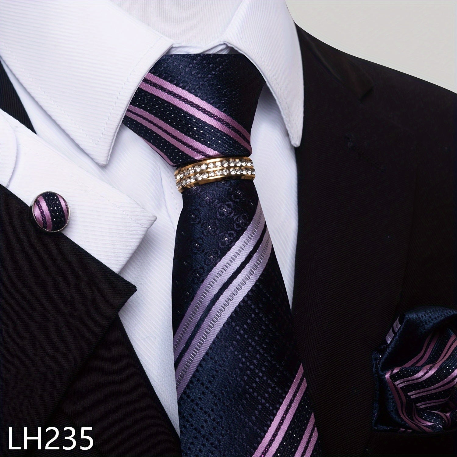 Erkaklar uchun rasmiy ish va to'y kiyimlari to'plami, chiziqli gul naqshli galstuk, cho'ntak sharlari, manşetli kalitlar va uzuk bilan