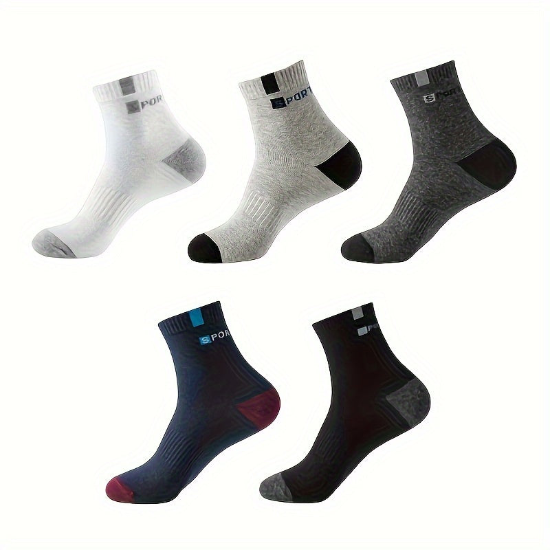 Men's Breathable Sports Socks 5 Pairs Letter Print High Elasticity for Running