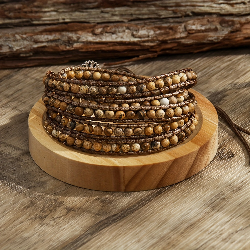Women's Bohemian Style Waxed Cord Braid Adjustable 5 Rows Wrap Bracelet