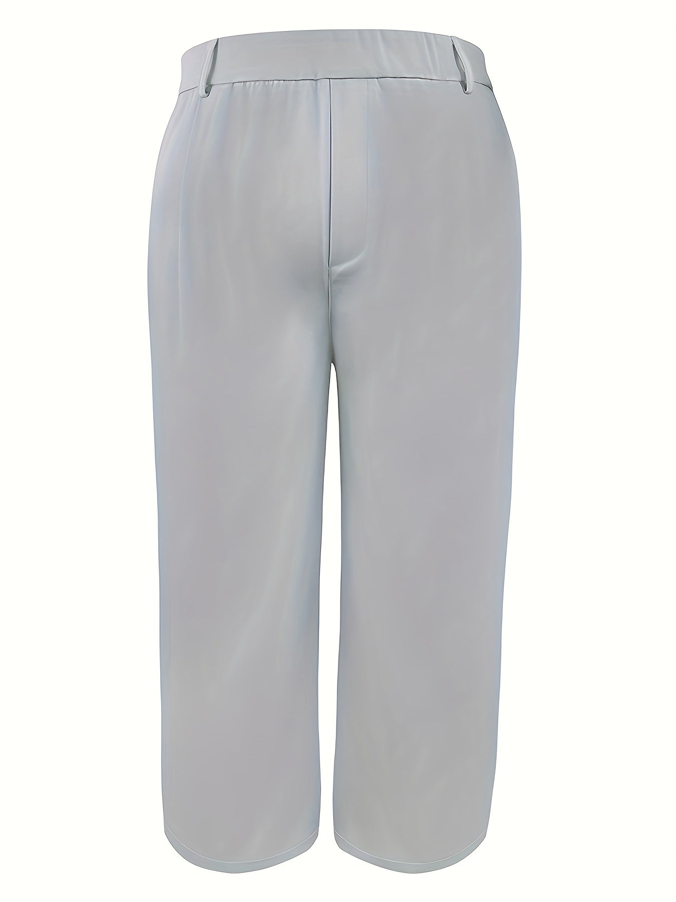 Plus Size Women's Gray Polyester Suit Pants with Elastic Waist Casual Office Wear