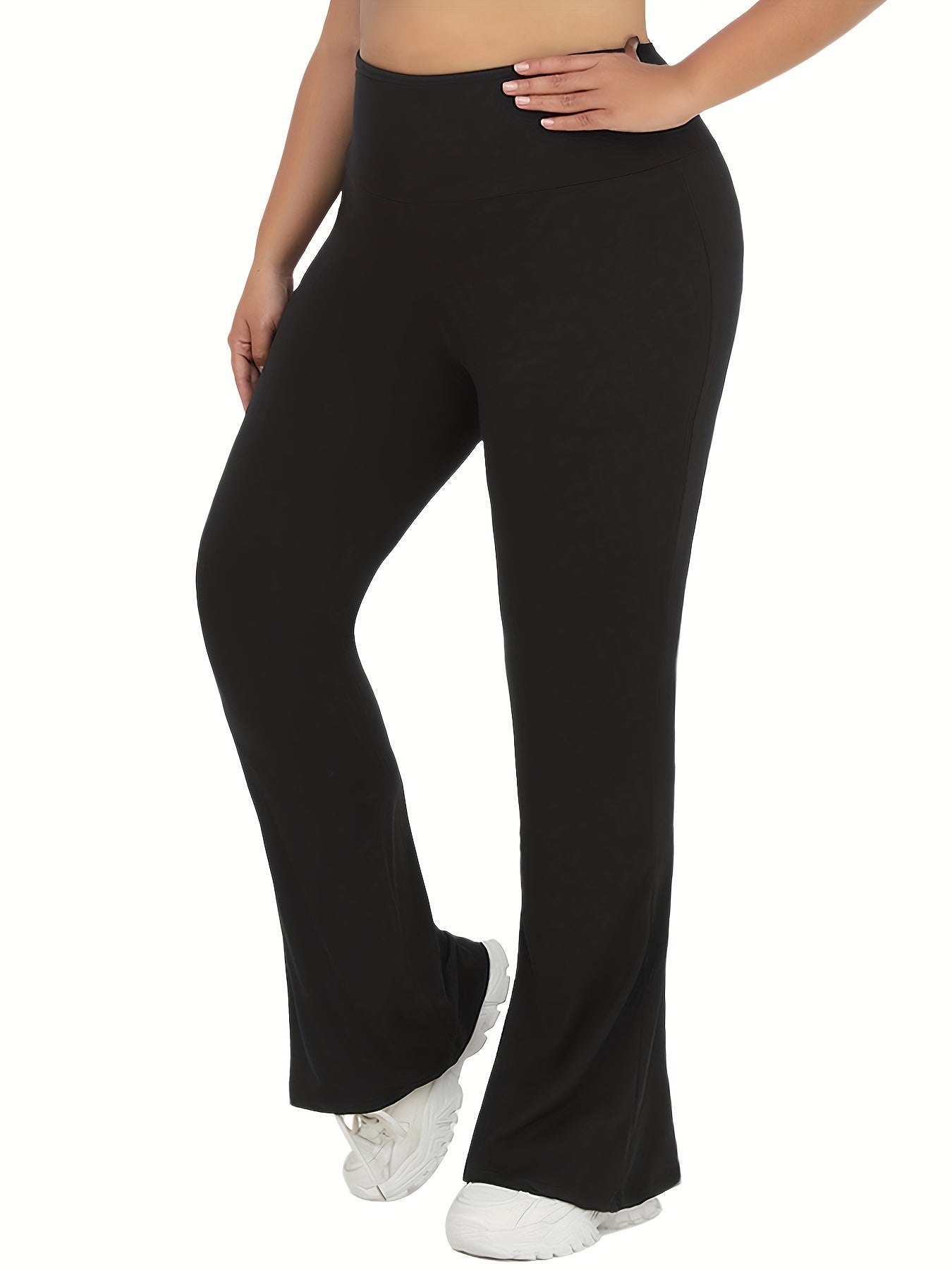 Plus Size Women's Soft High Waisted Flare Pants Tummy Control Bootleg