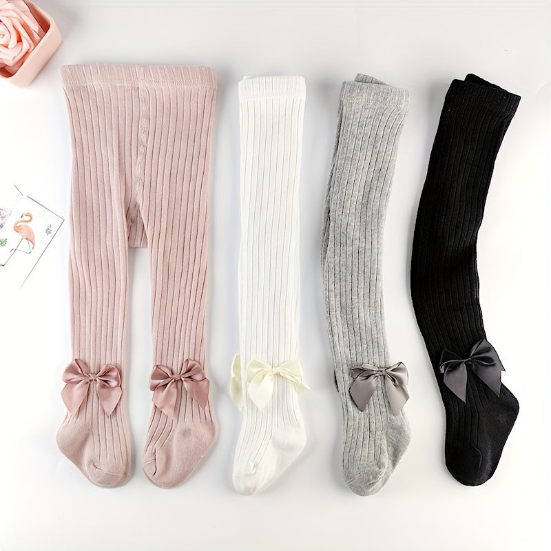Girls' Knit Pantyhose with Bowknot Solid Color Spring Fall Fashionable Layering