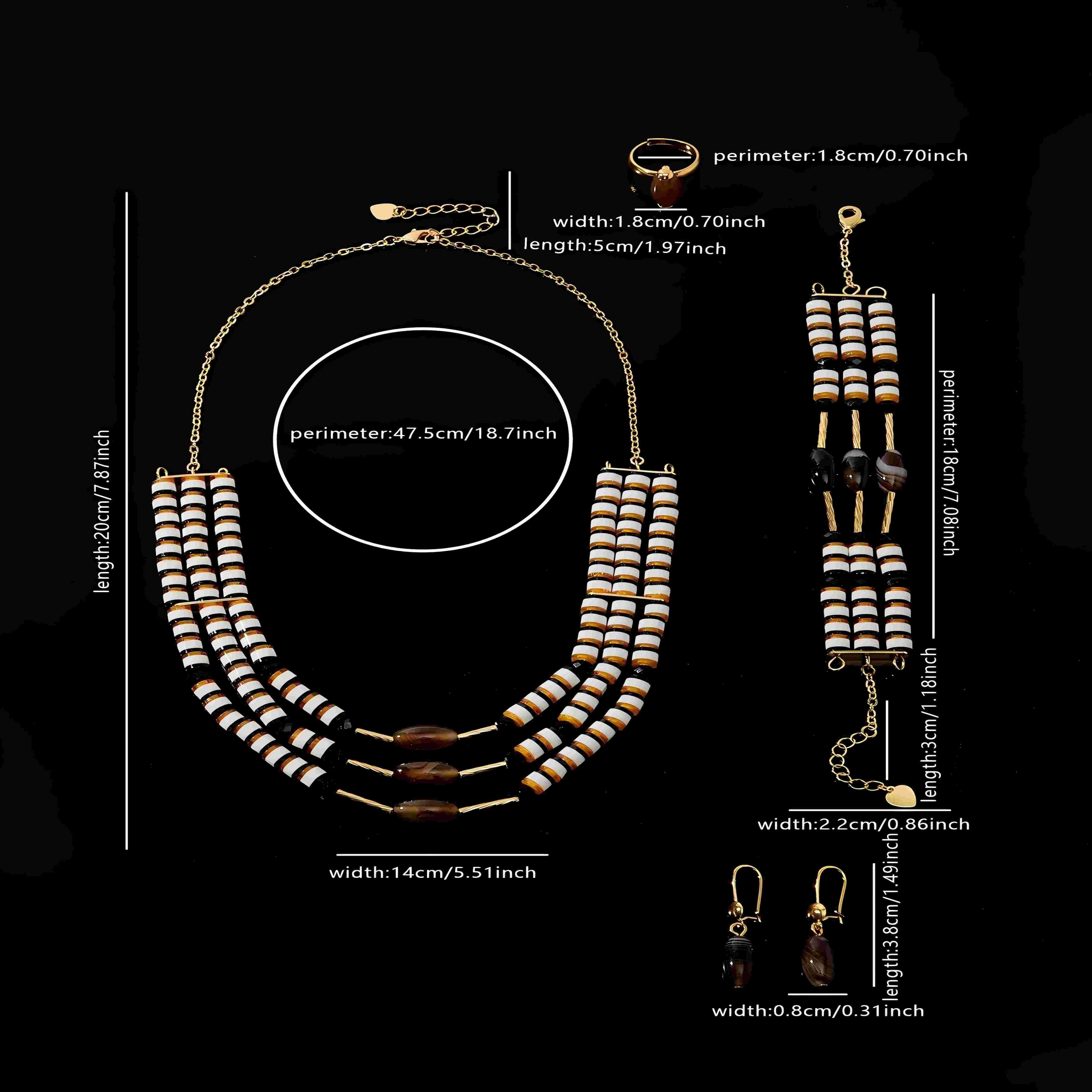 Gold-Plated Copper Jewelry Set for Women Necklace Earrings Bracelet Ring Elegant Gift