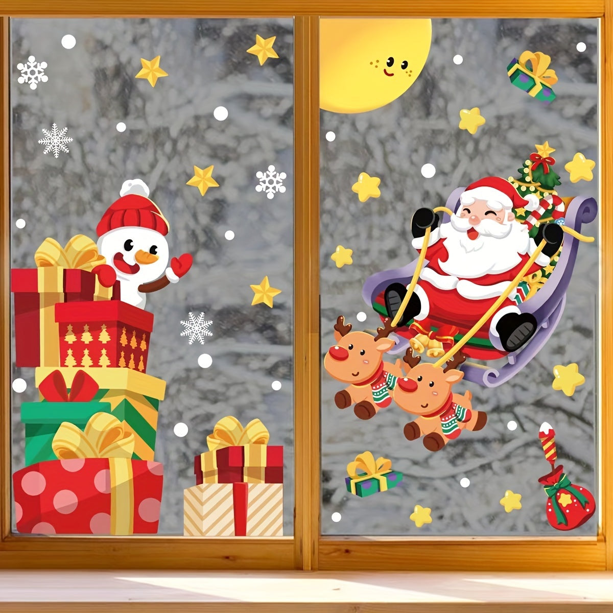 Christmas Window Stickers Santa Reindeer Snowflake Reusable Cling Decals for Glass Doors