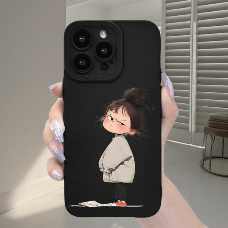 Чёрный чехол для телефона Angry Little Girl, совместимый с моделями iPhone 11, 12, 13, 14, 15, 16, XS, XR, X, 7, 8 Plus, Pro Max, SE