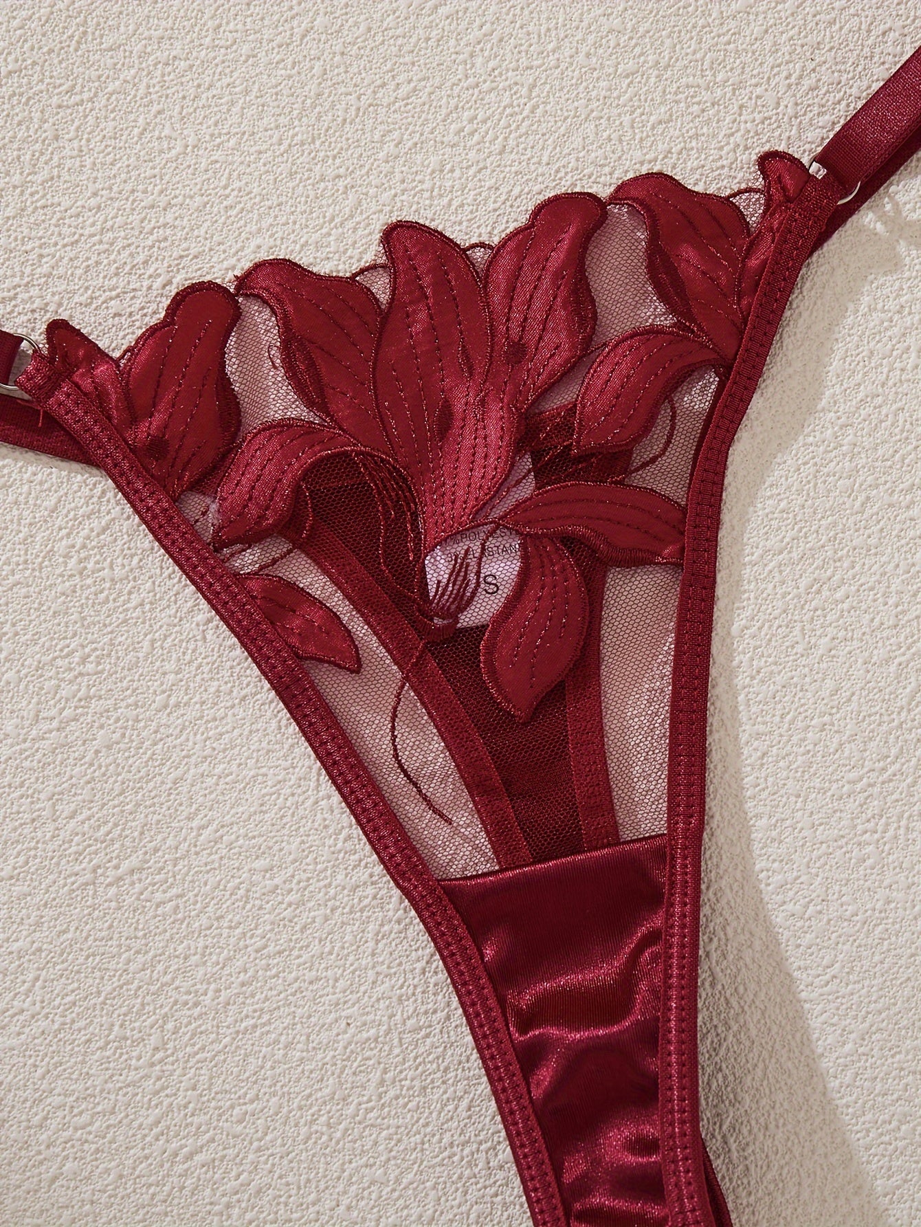 Women's Floral Embroidered Sheer Lingerie Set with Bra and Thong Panty