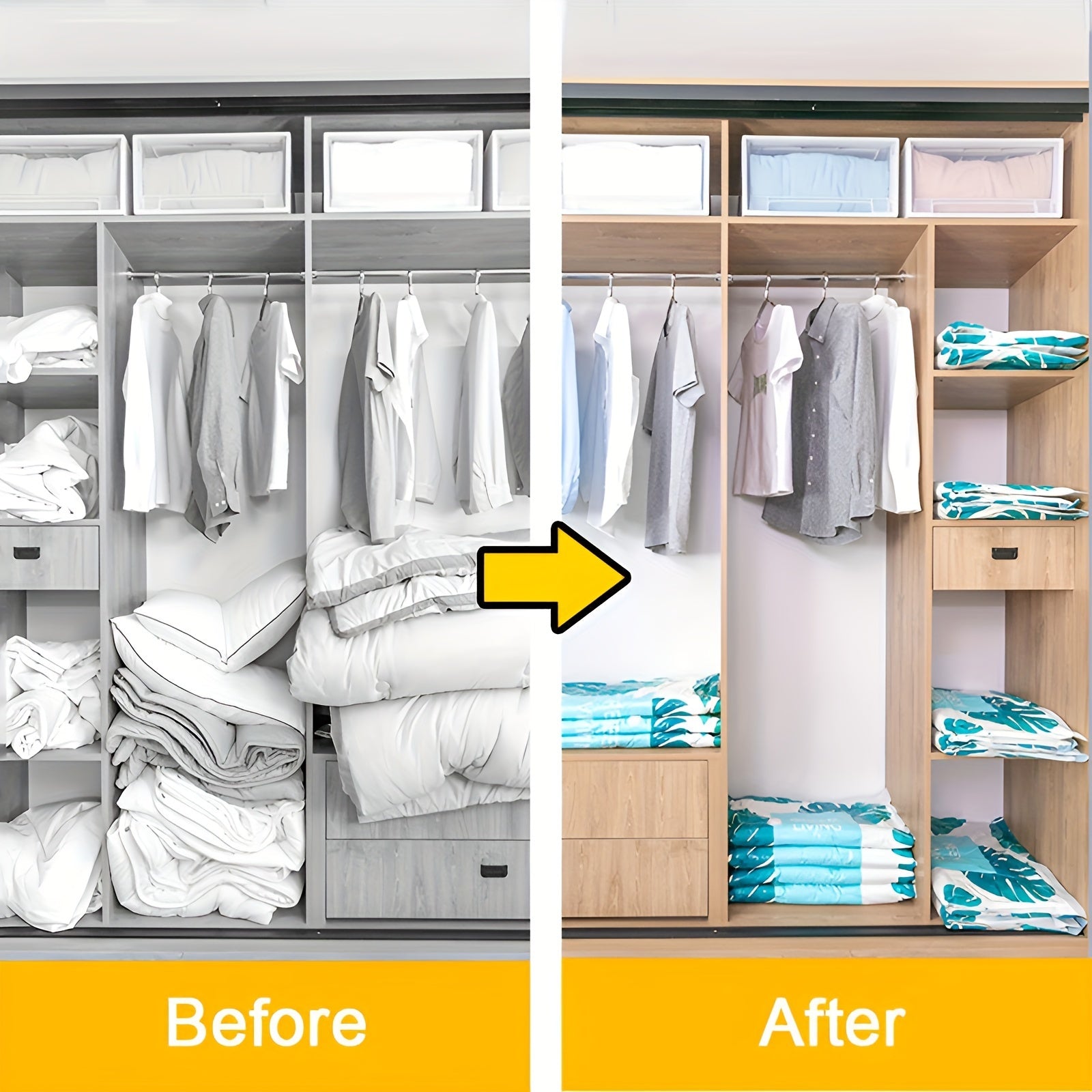 Reusable Tropical Leaf Pattern Vacuum Storage Bags Set of 2 for Clothes and Quilts Space-Saving Waterproof Dustproof