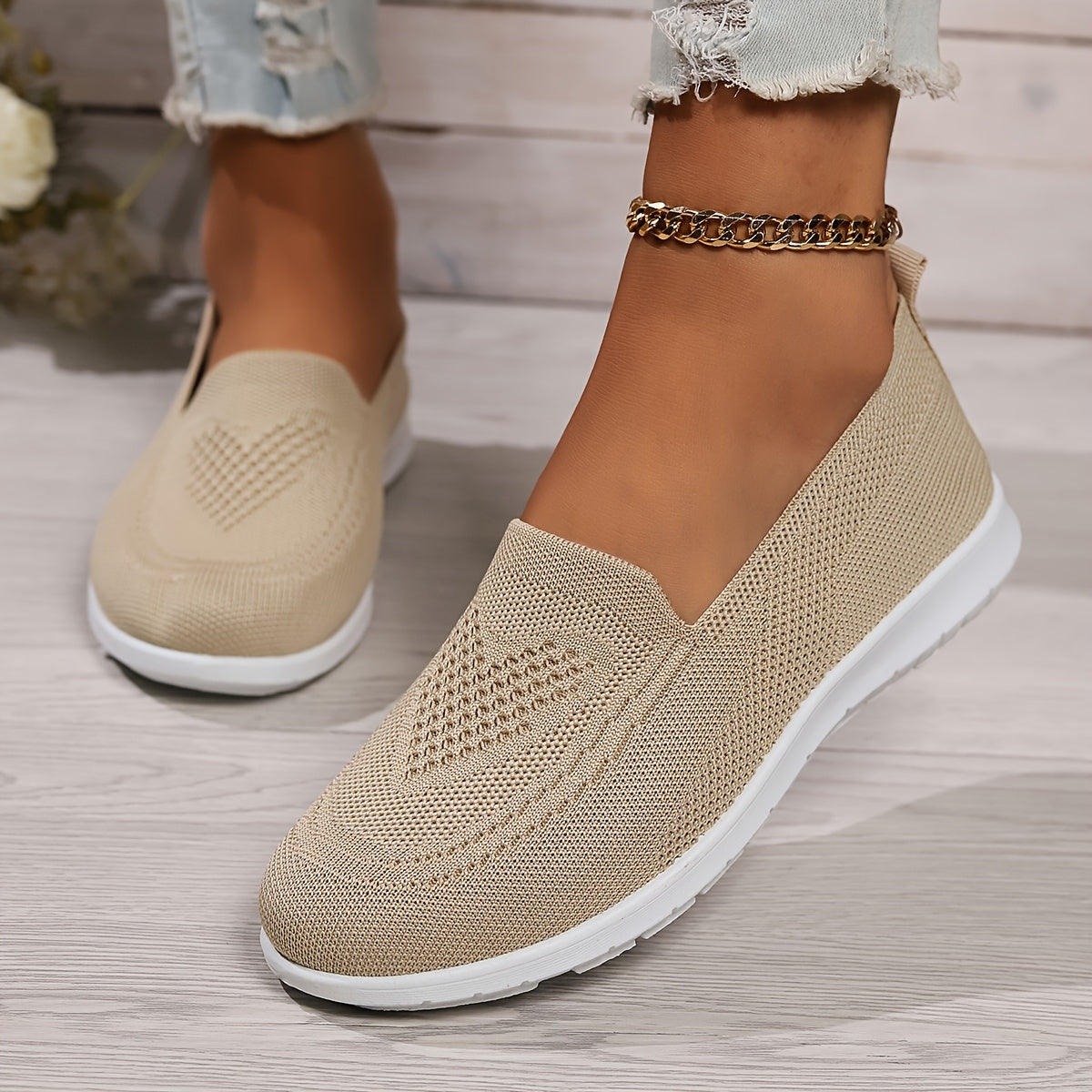 Women's Knit Sneakers - Lightweight Slip-On Breathable Mesh Gray