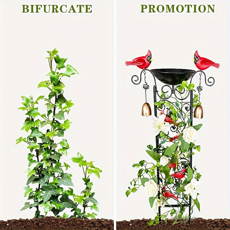 Outdoor Metal Tall Birdbath with Cardinal Statue and Removable Iron Pots