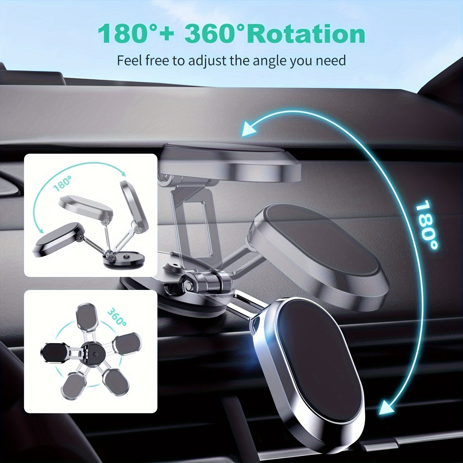Universal Magnetic Car Phone Mount Zinc Alloy 360° Rotating Dashboard Holder